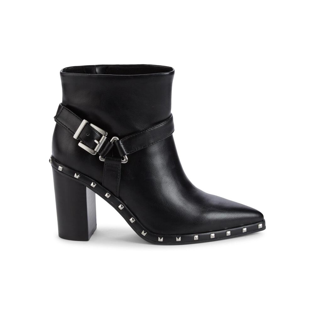 CHARLES by CHARLES DAVID Black Block Heel Silver Studded Decker Buckle Boot sz 5